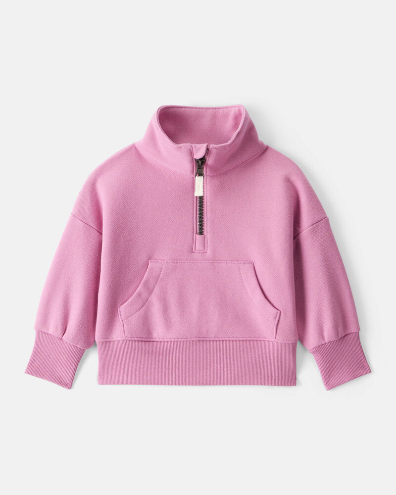 Baby Girl Long-Sleeve Quarter-Zip Pullover Sweatshirt - Pink, image 1 of 3 slides