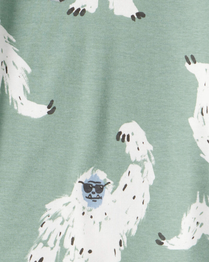 Boys Yeti Print 100% Cotton Long-Sleeve Snug Fit 4-Piece Pajamas - Green/Navy, image 3 of 4 slides