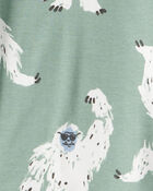 Boys Yeti Print 100% Cotton Long-Sleeve Snug Fit 4-Piece Pajamas - Green/Navy, image 3 of 4 slides