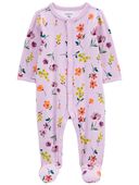 Purple - Baby Floral Snap-Up Footie Sleep & Play Pajamas