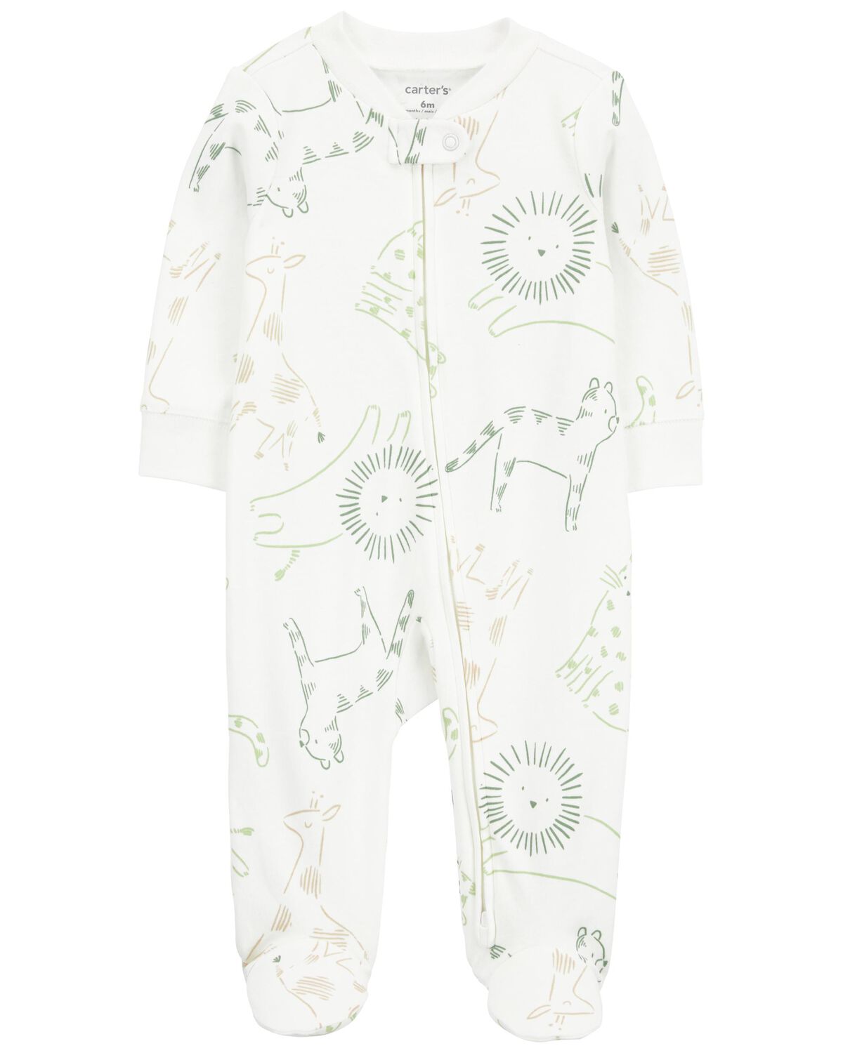 Ivory Baby Animal Print ZipUp Cotton Sleep & Play Pajamas