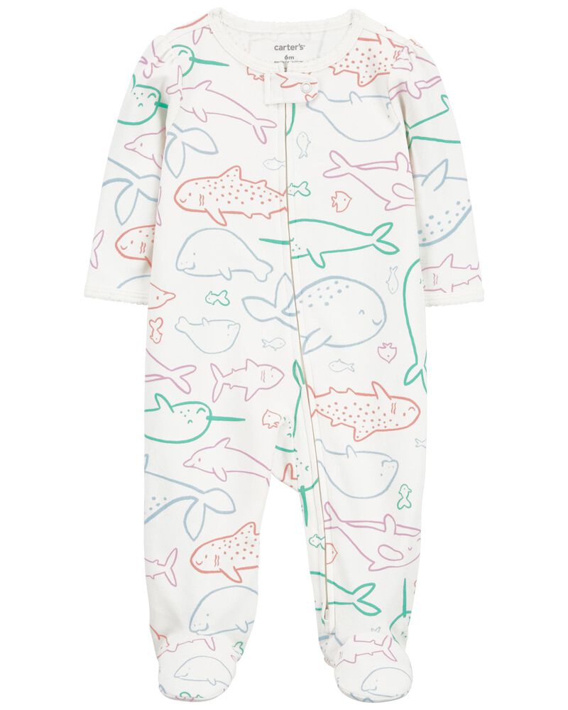 Baby Whale Zip-Up Sleep & Play Pajamas, image 1 of 4 slides