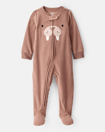 Toddler Boy Walrus Loose Fit Long-Sleeve 2-Way Zip 1-Piece Pajamas - Brown, 