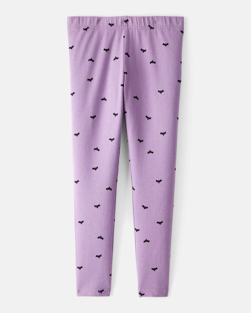 Kid Cotton Halloween Bat Stretch Leggings - Purple, image 2 of 4 slides