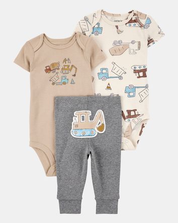 Baby Boy 3-Piece Construction Little Character Set® - White/Tan/Grey, 