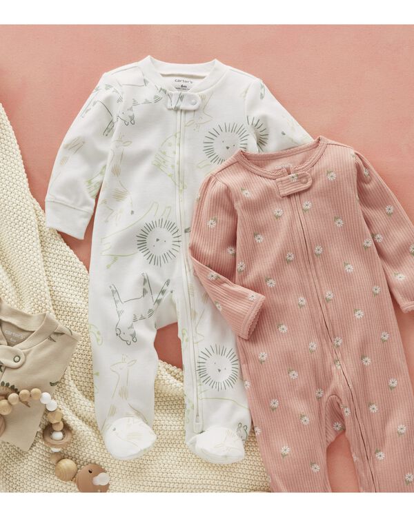 Baby Animal Print Zip-Up Cotton Sleep & Play Pajamas