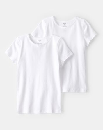 Girls 2-Pack Cotton Short-Sleeve Undershirts - White, 