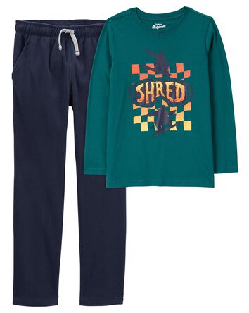 Kid 2-Piece Graphic Tee and Fleece Pants Set, 