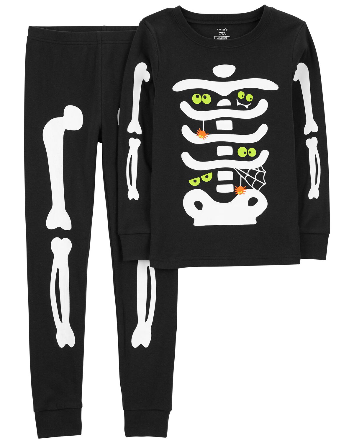 Black Kid 2Piece Glow Skeleton 100 Snug Fit Cotton Pajamas
