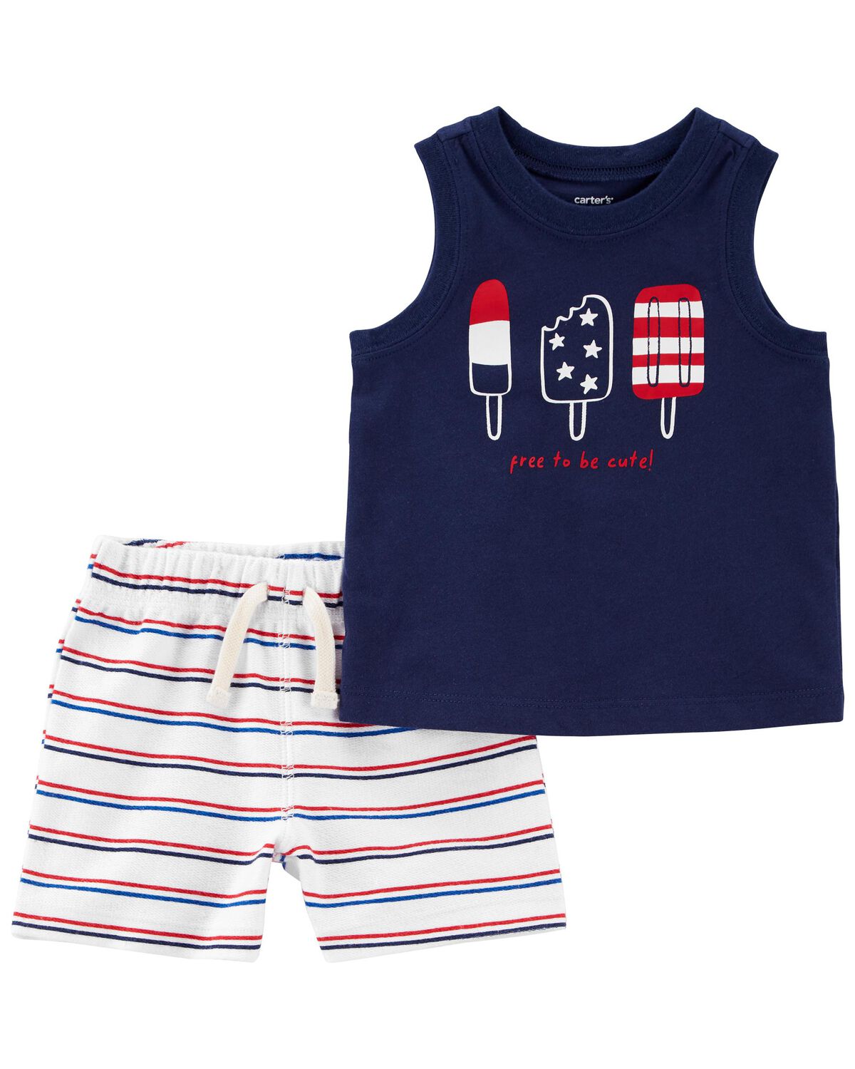 Navy/Red/White Baby 2Piece 4th Of July Tank & Short Set