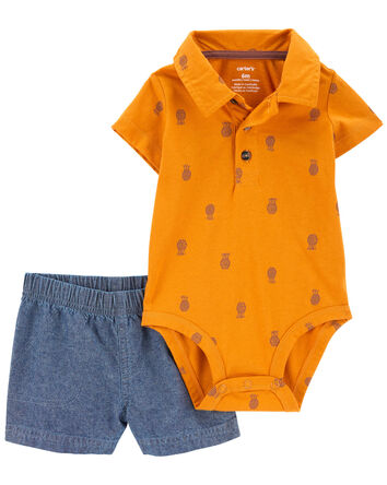 Baby 2-Piece Pineapple Polo Bodysuit & Short Set, 