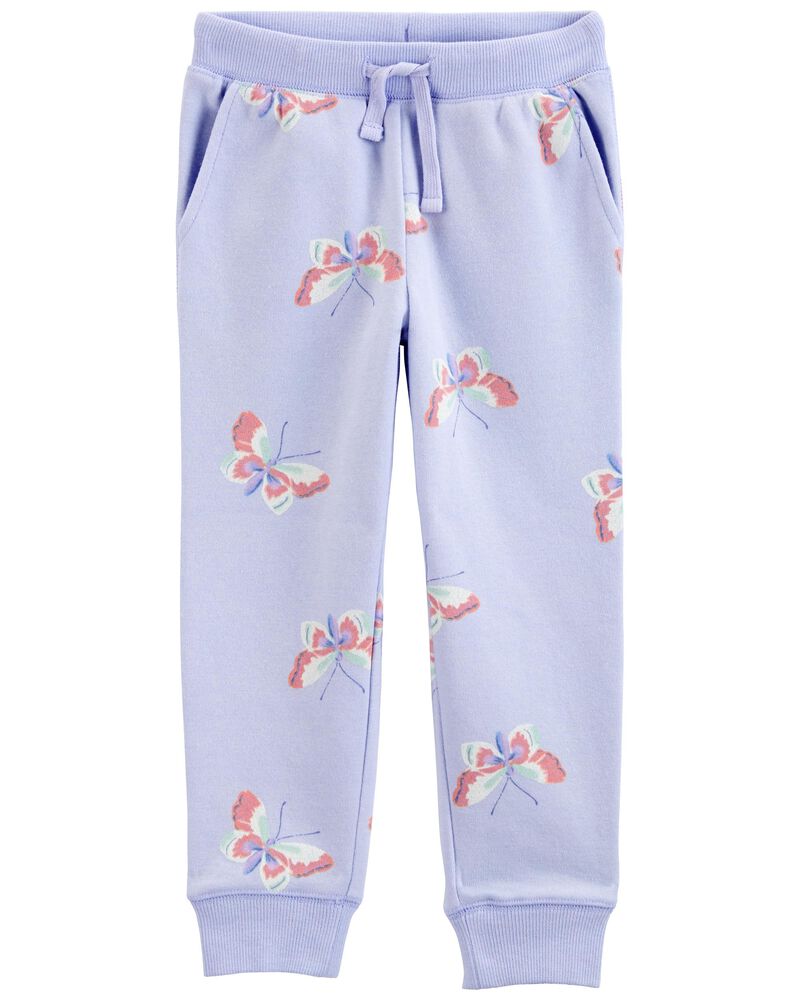 Toddler Butterfly Print Fleece Joggers, image 1 of 4 slides