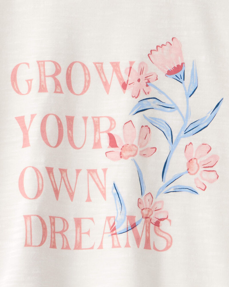 Girls 2-Piece "Grow Your Own Dreams" Floral Loose Fit Pajamas - White/Pink, image 3 of 4 slides