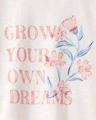 Girls 2-Piece "Grow Your Own Dreams" Floral Loose Fit Pajamas - White/Pink, image 3 of 4 slides