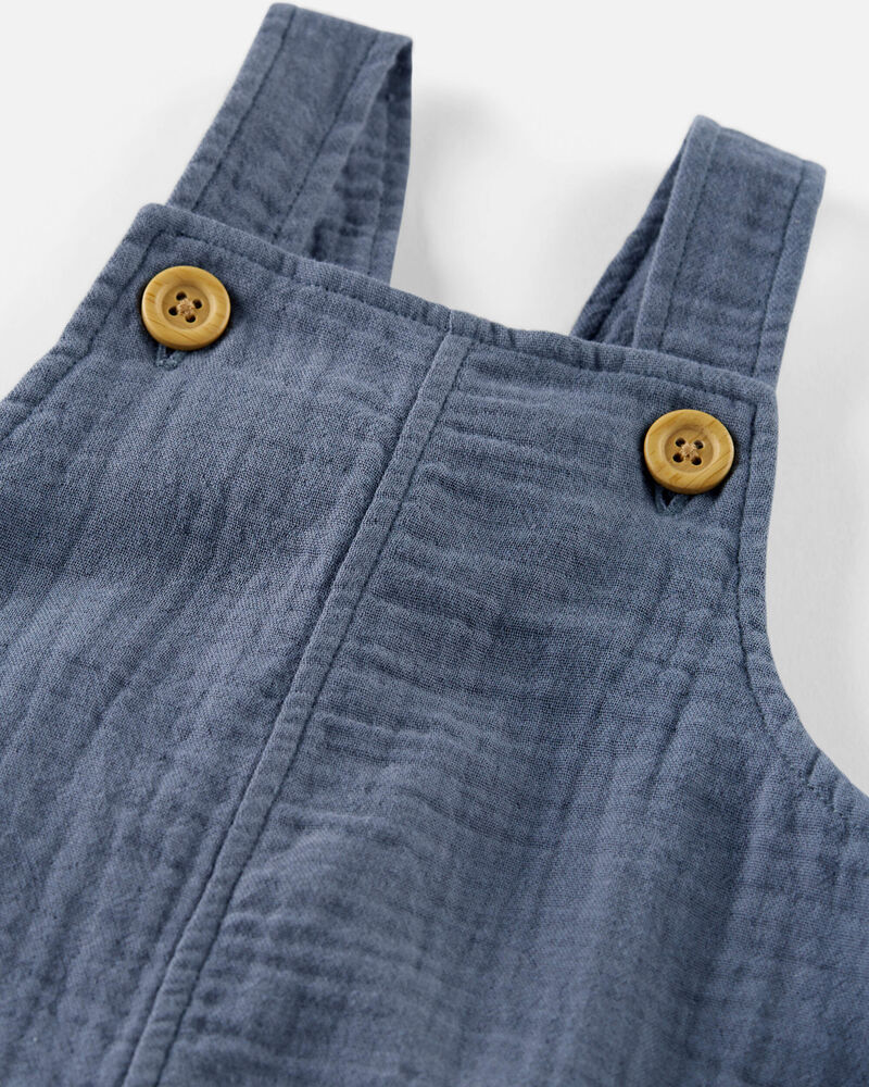 Baby Organic Cotton Gauze Shortalls in Blue, image 3 of 5 slides