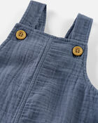 Baby Organic Cotton Gauze Shortalls in Blue, image 3 of 5 slides