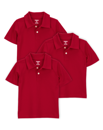 Toddler 3-Pack Pique Uniform Polo Shirts - Red, 