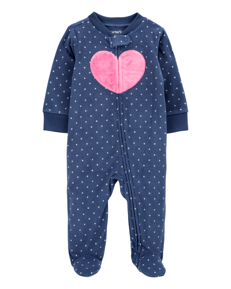 Baby Heart Fleece Zip-Up Footie Sleep & Play Pajamas, image 1 of 5 slides