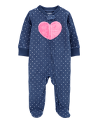 Baby Heart Fleece Zip-Up Footie Sleep & Play Pajamas, image 1 of 5 slides
