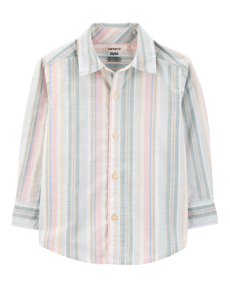 Toddler Striped Woven Long-Sleeve Button-Down Shirt, image 1 of 3 slides