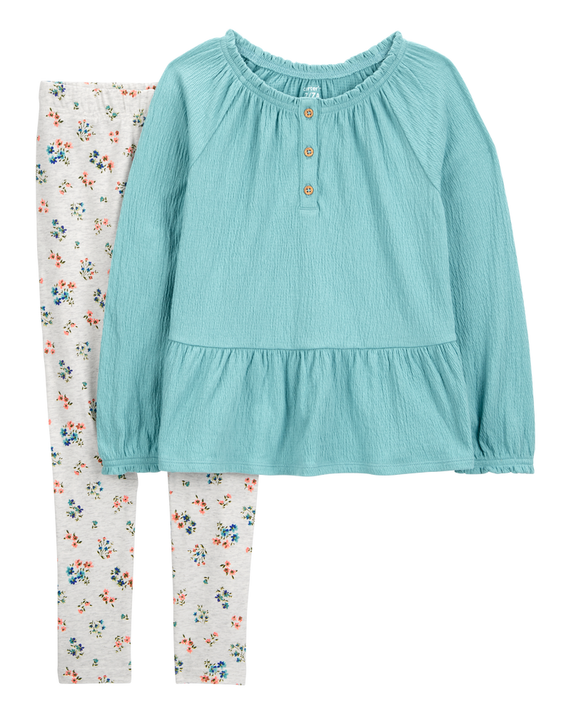 Kid 2-Piece Gauze Peplum Top & Floral Legging Set, image 1 of 3 slides