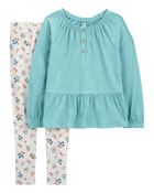 Kid 2-Piece Gauze Peplum Top & Floral Legging Set, image 1 of 3 slides