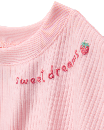 Girls Strawberry Print Loose Fit 2-Piece Pajamas - Pink, 