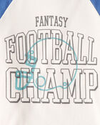 Boys Football Print 100% Cotton Long-Sleeve 4-Piece Pajamas - White/Blue, image 2 of 4 slides