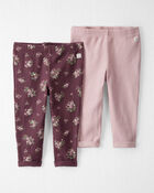 Baby 2-Pack Organic Cotton Rib Leggings in Wildberry Bouquet & Perfect Pink, image 1 of 4 slides
