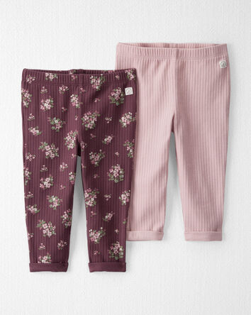 Baby 2-Pack Organic Cotton Rib Leggings in Wildberry Bouquet & Perfect Pink, 
