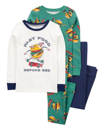 Kid 4-Piece Fast Food Before Bed 100% Snug Fit Cotton Pajamas, 