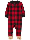 Red/Black - Baby Holiday Bear Zip-Up Fleece Sleep & Play Pajamas