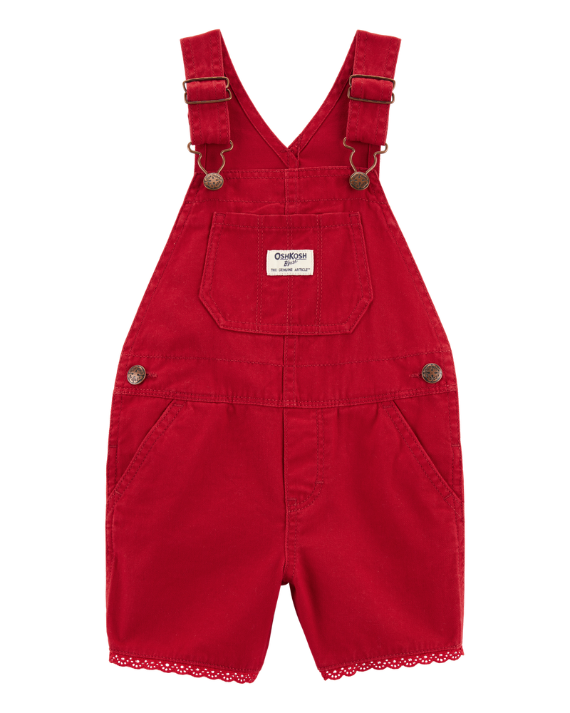Toddler Twill Eyelet Shortalls - Red, image 1 of 4 slides