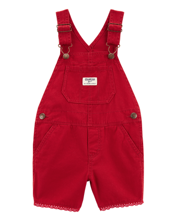 Toddler Twill Eyelet Shortalls - Red, 