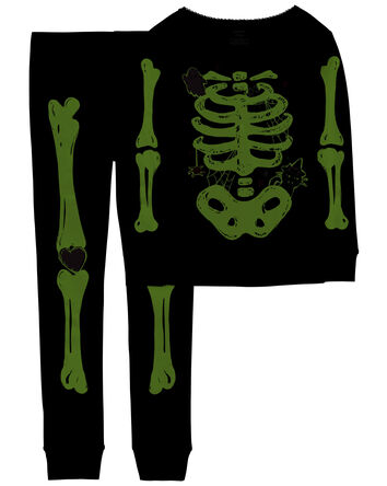 Kid 2-Piece Glow Halloween Skeleton 100% Snug Fit Cotton Pajamas, 