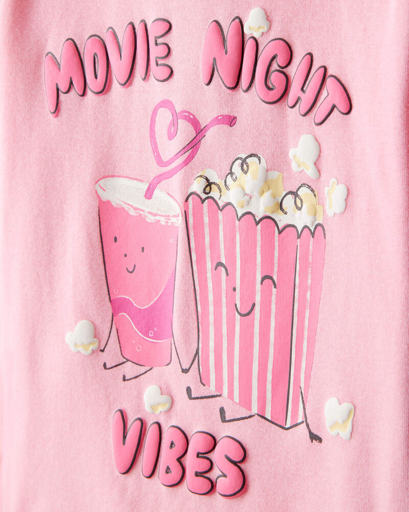 Girls Movie Print 100% Cotton Long-Sleeve 4-Piece Pajamas - Black/Pink, image 2 of 5 slides