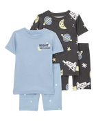Baby Space Print Snug Fit 4-Piece Pajamas, image 1 of 4 slides