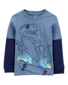 Baby Dinosaur Cotton Blend Long-Sleeve Tee - Blue, image 1 of 4 slides
