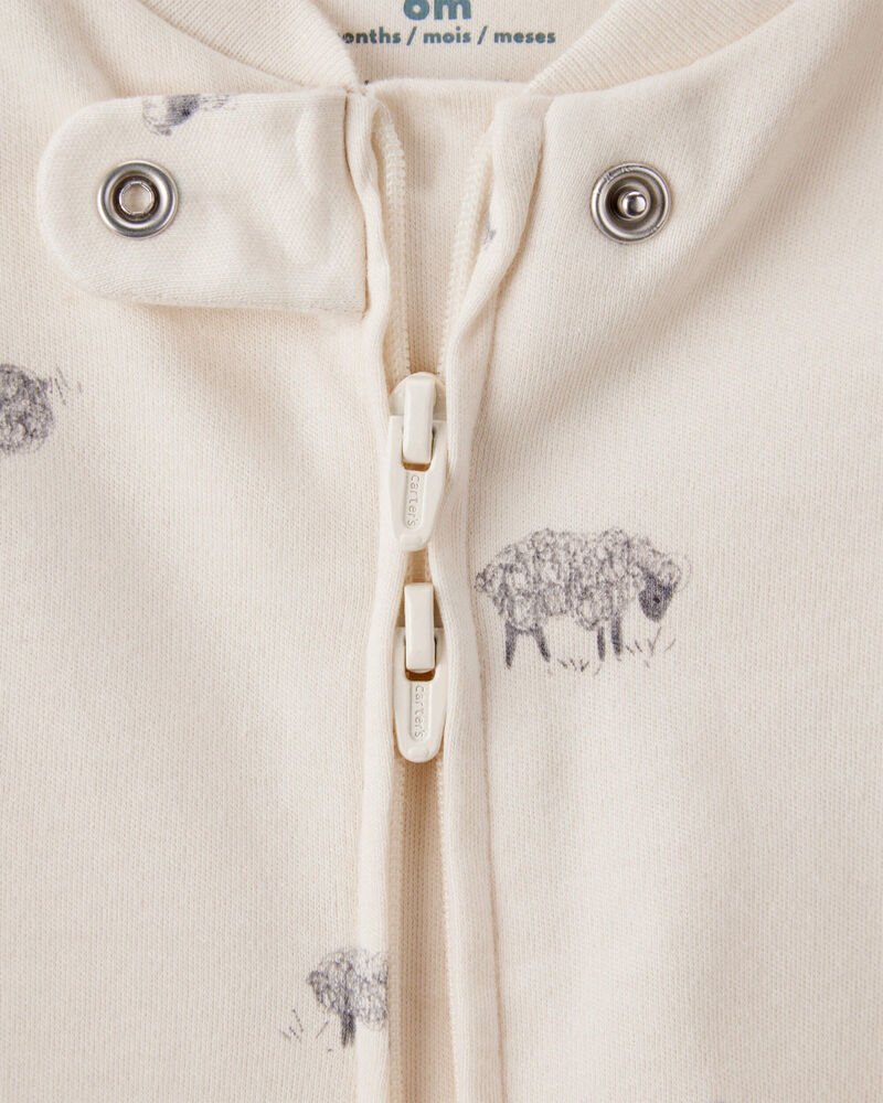 Baby Sheep Print 100% Cotton Long-Sleeve Sleep & Play - Ivory, image 2 of 4 slides