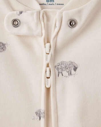 Baby Sheep Print 100% Cotton Long-Sleeve Sleep & Play - Ivory, 