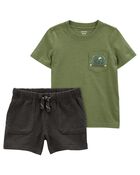 Baby 2-Piece Pocket Graphic Tee & Pull-On French Terry Shorts Set
, image 1 of 7 slides