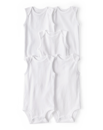 Baby 5-Pack Sleeveless Bodysuits - White, 