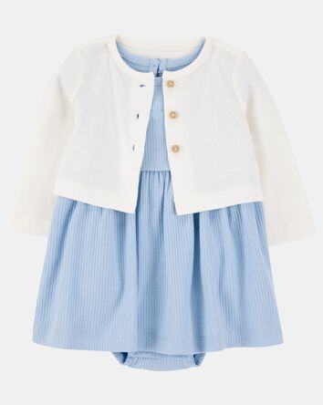 Baby 2-Piece Bodysuit Dress & Cardigan Set - Blue, 