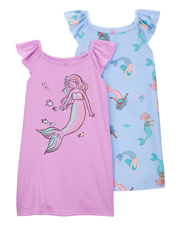 Girls 2-Pack Mermaid Nightgowns, 
