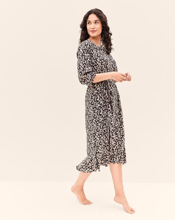Adult Women's Maternity Woodland Floral Button-Front Relaxed Fit Dress, 