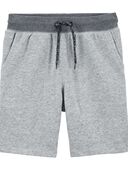 Grey - Kid Ribbed Knit Drawstring Shorts