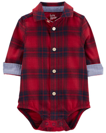 Baby Plaid Button-Front Bodysuit, 