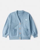 Toddler Girl Heart Cotton Long-Sleeve Cardigan Sweater - Blue, image 1 of 4 slides