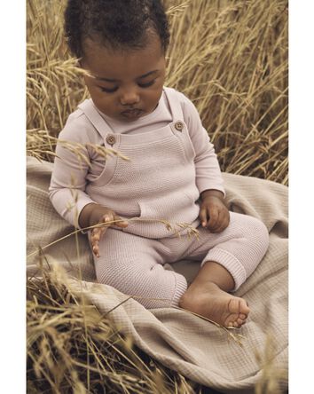 Baby Organic Cotton Sweater Knit Overalls in Perfect Pink
, 