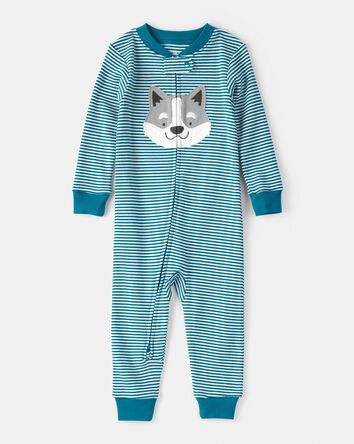 Baby Boy Dog Striped 100% Cotton Snug Fit 2-Way Zip 1-Piece Pajamas - Blue, 